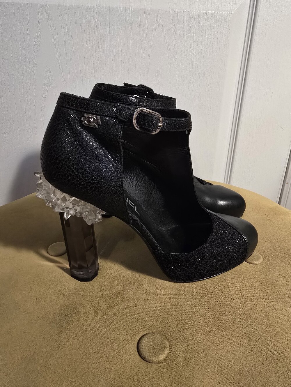 CHANEL Runway Ice Heel Block Cap Toe Heels Size 39
